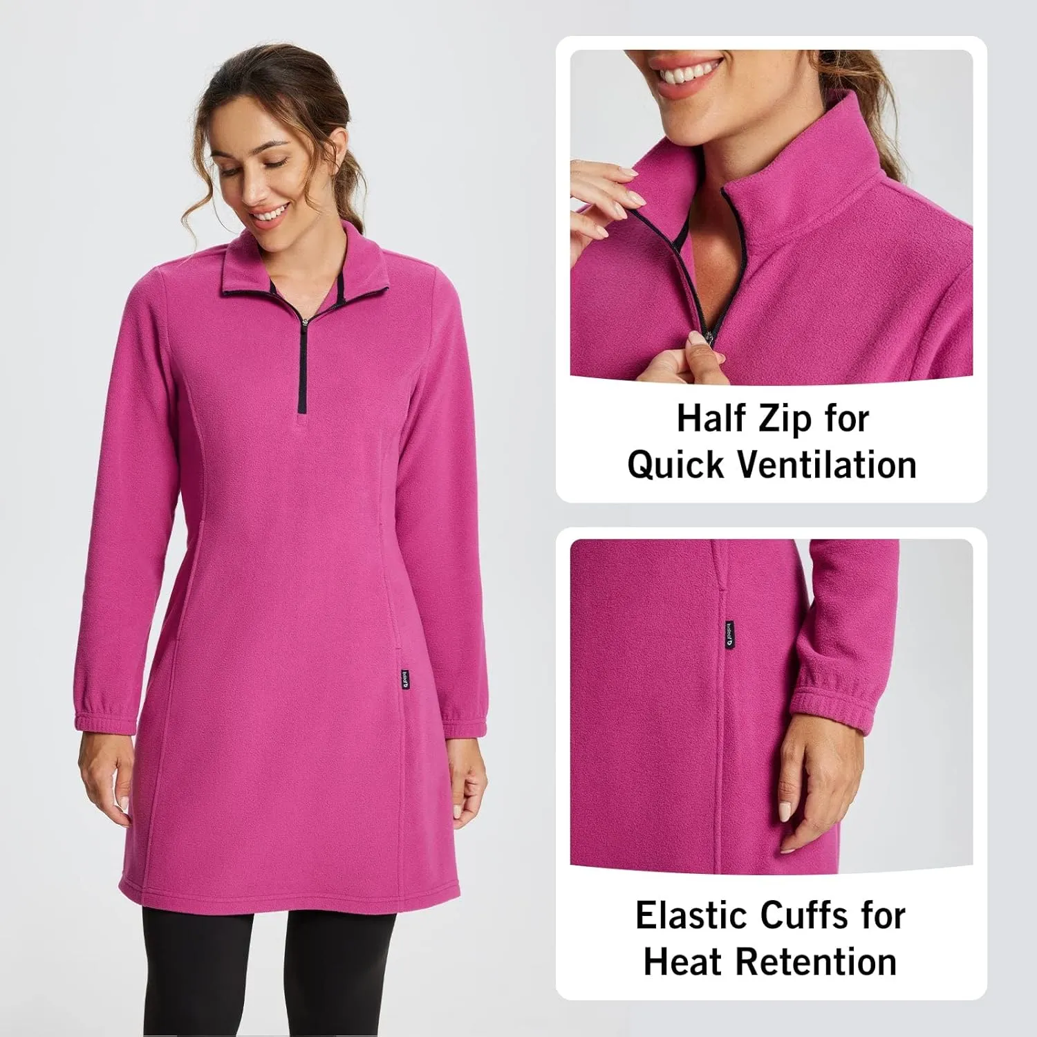 baleaf Women's Fleece Dress Sweatshirt Tunic Long Quarter Zip Pullover Polar Winter Dress Cover Ups Pocket