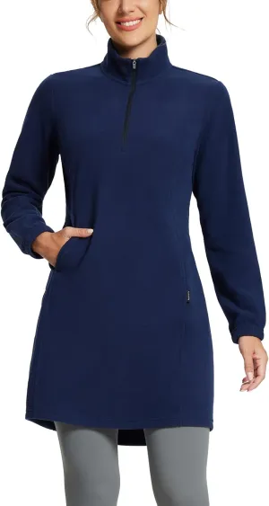 baleaf Women's Fleece Dress Sweatshirt Tunic Long Quarter Zip Pullover Polar Winter Dress Cover Ups Pocket