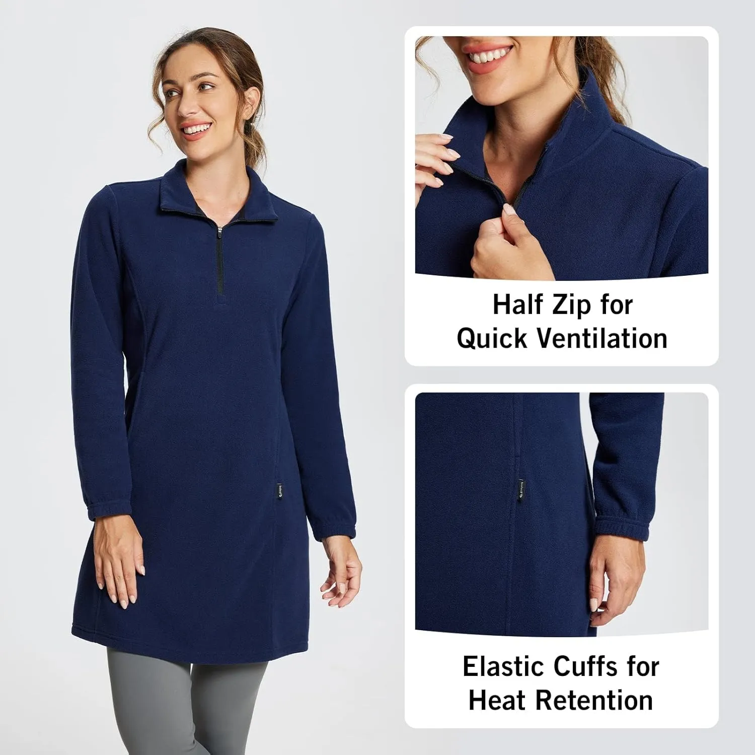 baleaf Women's Fleece Dress Sweatshirt Tunic Long Quarter Zip Pullover Polar Winter Dress Cover Ups Pocket