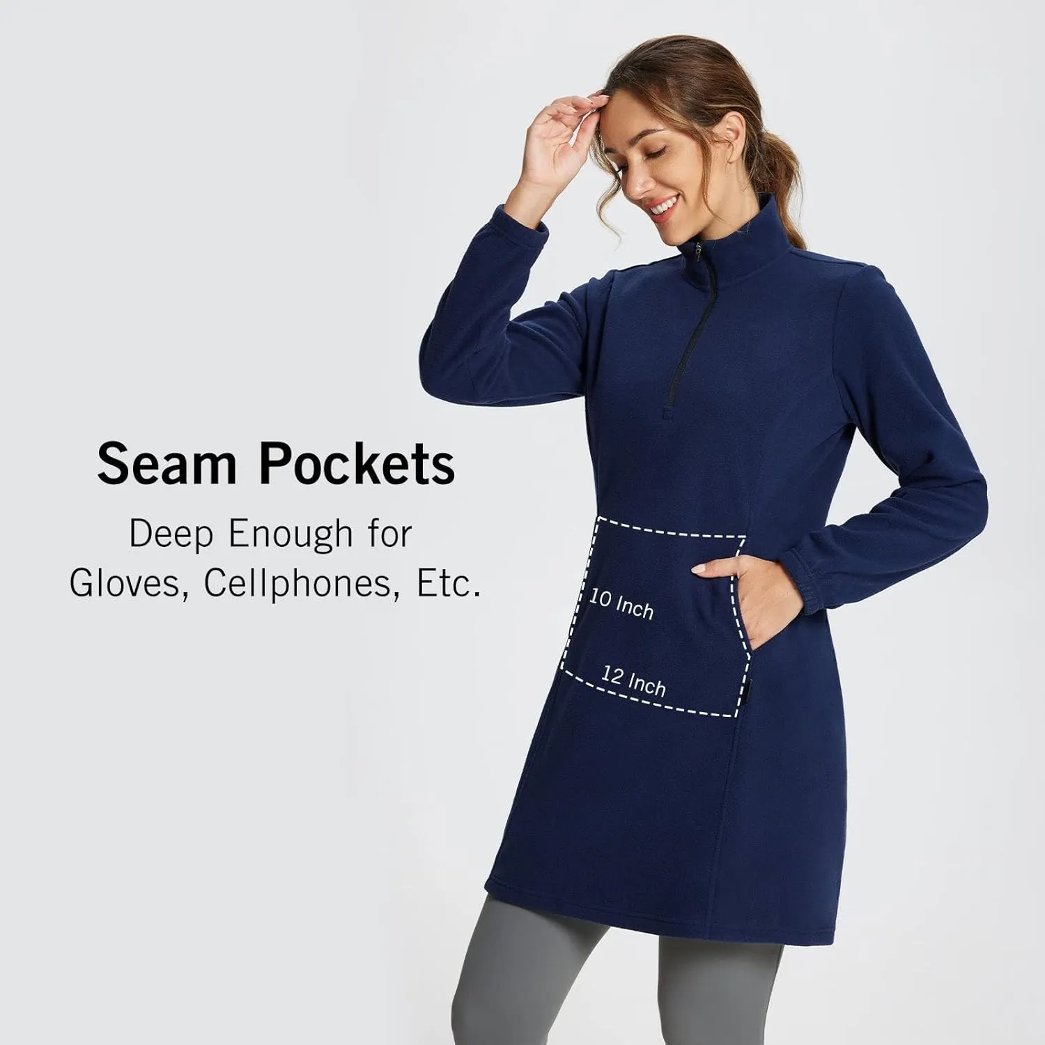 baleaf Women's Fleece Dress Sweatshirt Tunic Long Quarter Zip Pullover Polar Winter Dress Cover Ups Pocket