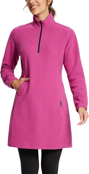 baleaf Women's Fleece Dress Sweatshirt Tunic Long Quarter Zip Pullover Polar Winter Dress Cover Ups Pocket