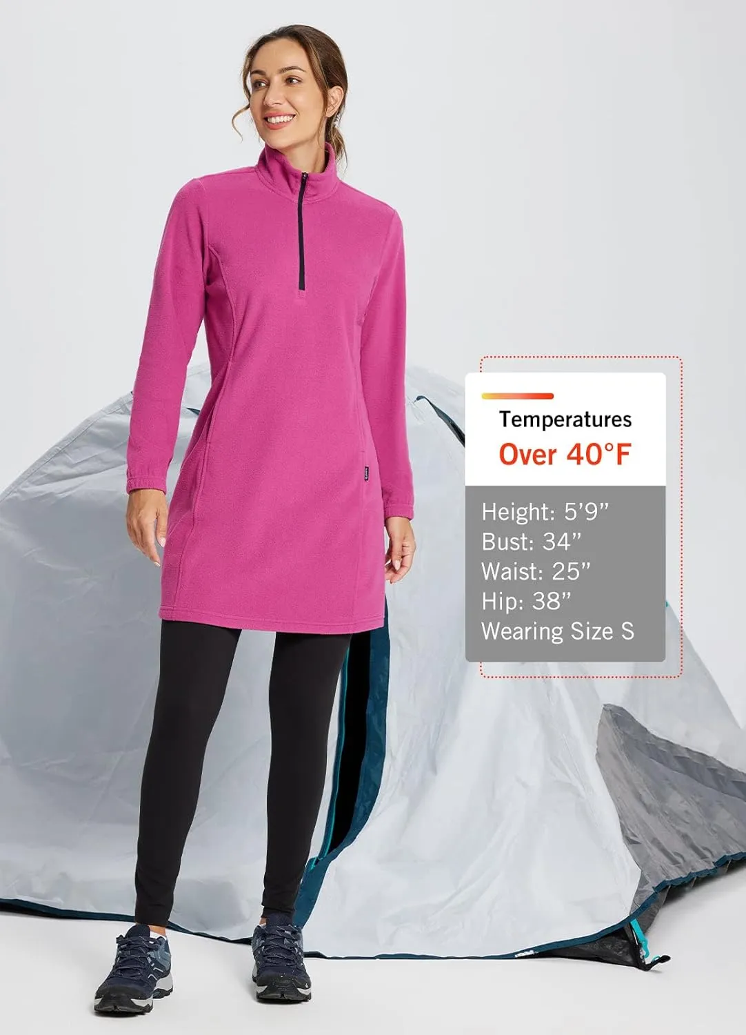 baleaf Women's Fleece Dress Sweatshirt Tunic Long Quarter Zip Pullover Polar Winter Dress Cover Ups Pocket