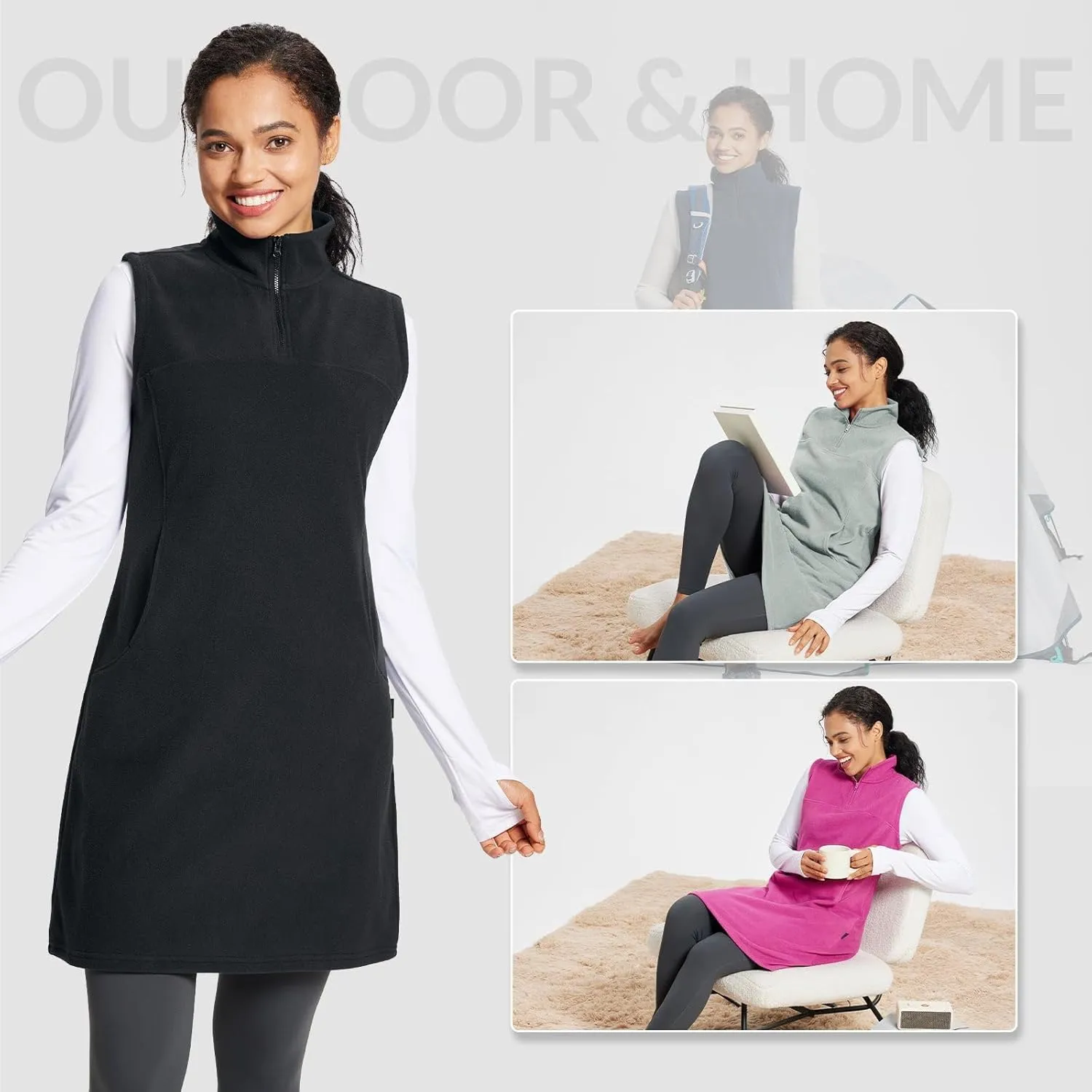 baleaf Women's Fleece Dress Sweatshirt Tunic Long Quarter Zip Pullover Polar Winter Dress Cover Ups Pocket