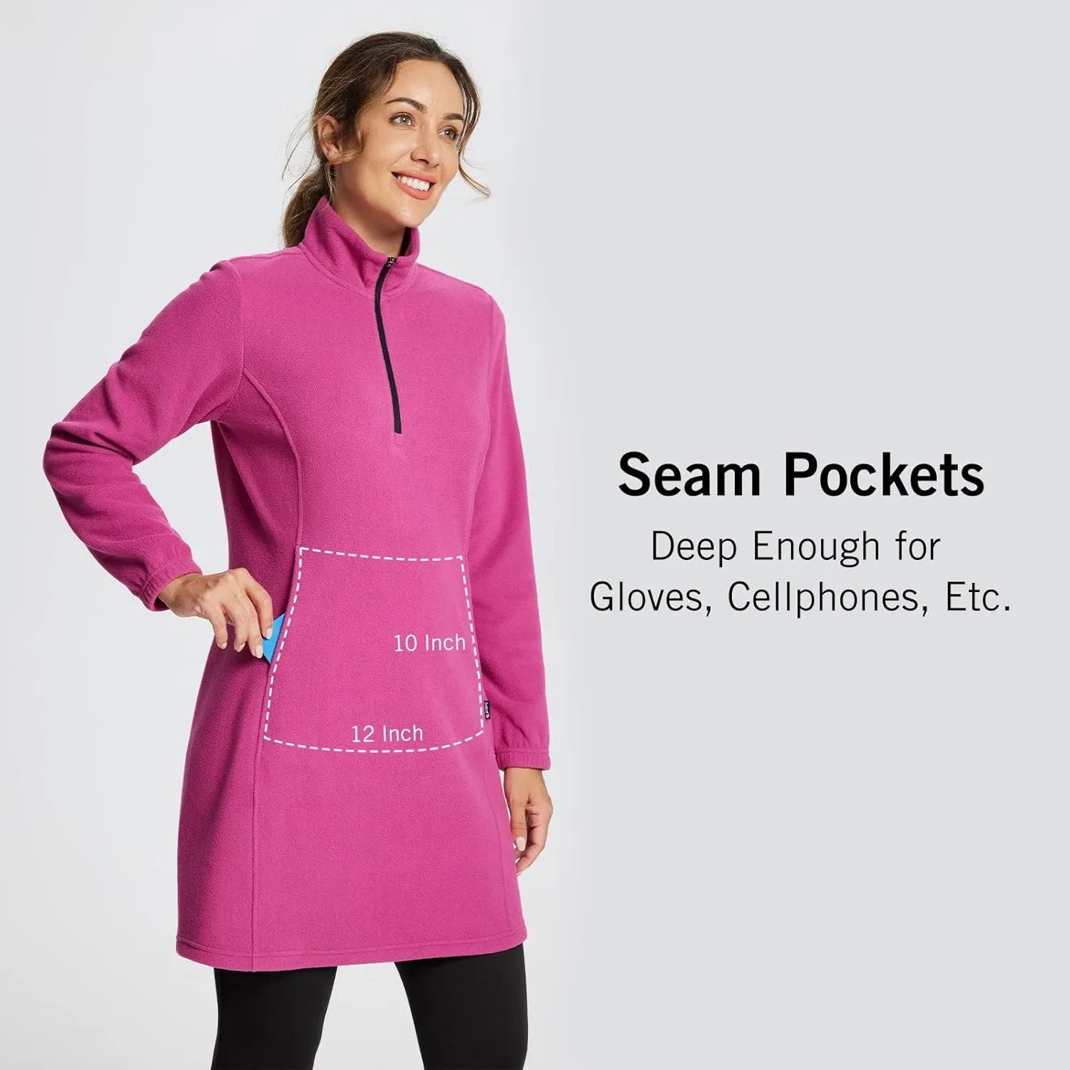 baleaf Women's Fleece Dress Sweatshirt Tunic Long Quarter Zip Pullover Polar Winter Dress Cover Ups Pocket
