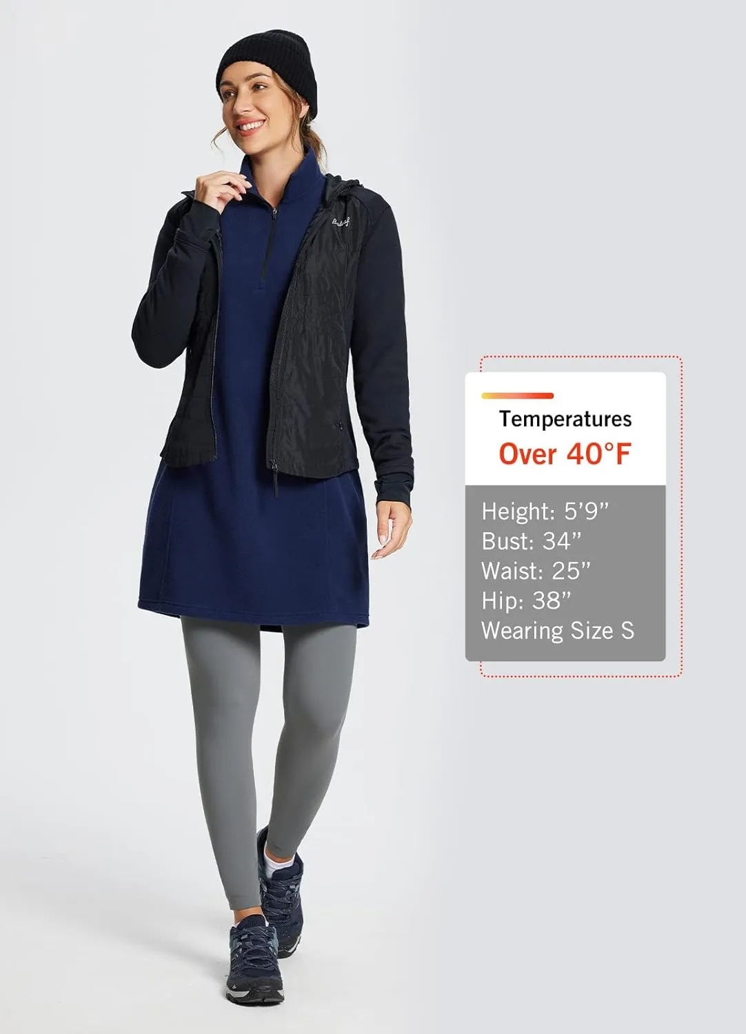 baleaf Women's Fleece Dress Sweatshirt Tunic Long Quarter Zip Pullover Polar Winter Dress Cover Ups Pocket