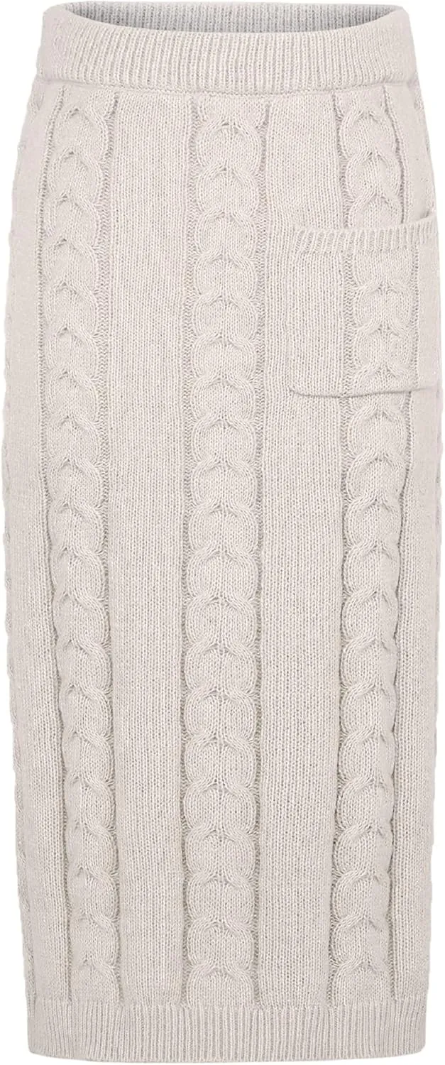 CHARTOU Women's Winter Chunky Cable Knit Long Skirt 2 Piece Outfit Sweater Sets