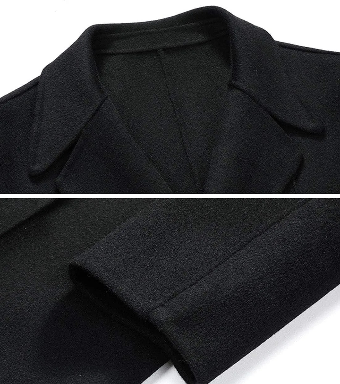 ebossy Men's Double Breasted Tailored Wool Blend Long Pea Coat Overcoat