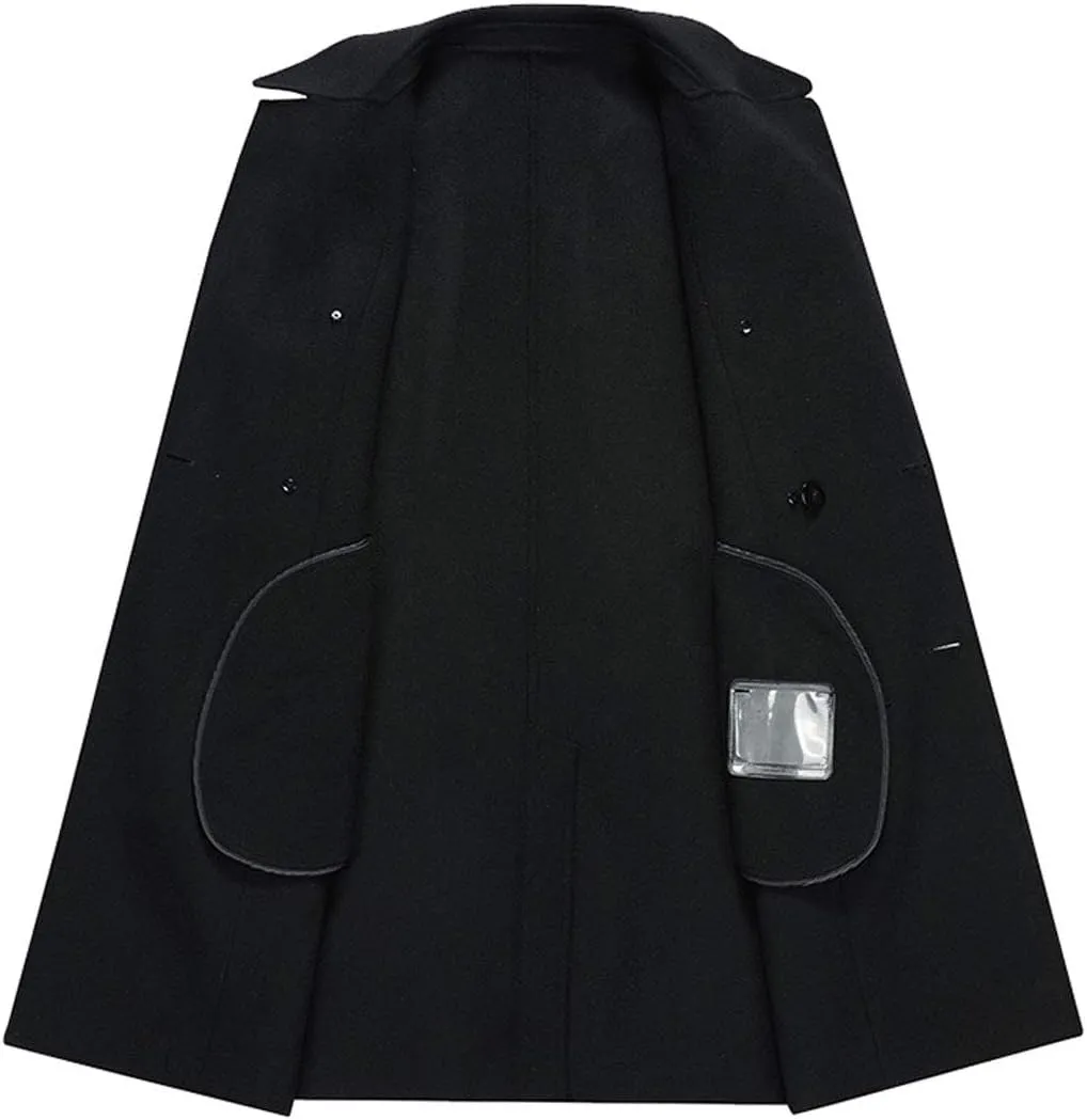 ebossy Men's Double Breasted Tailored Wool Blend Long Pea Coat Overcoat