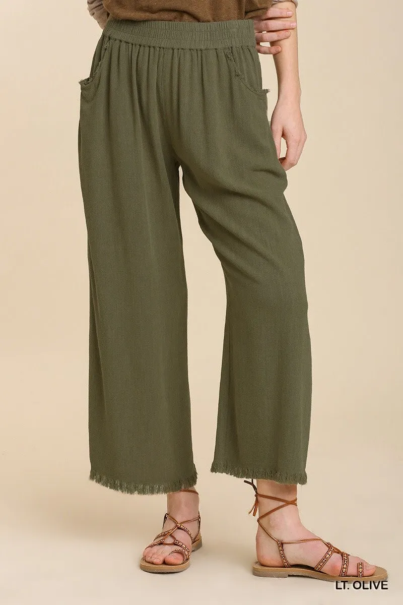 Frayed Hem Wide Leg Pants