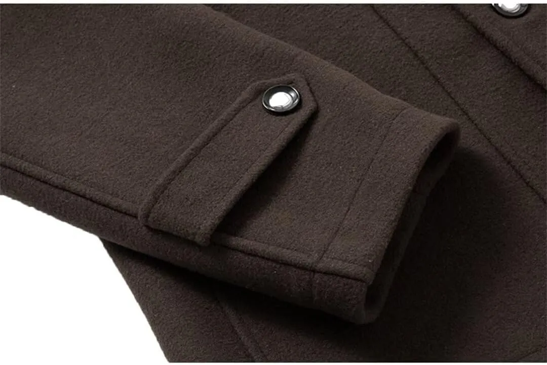 INVACHI Men's Stand Collar Wool Blend Pea Coats with Removable Inner Collar Single Breasted Overcoat