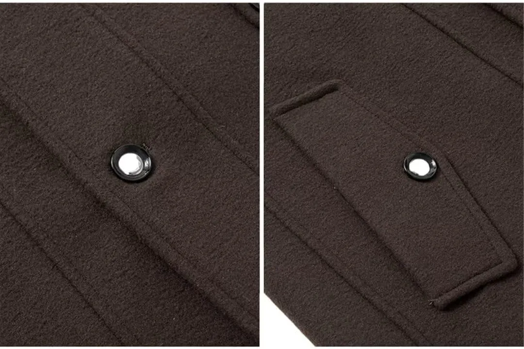 INVACHI Men's Stand Collar Wool Blend Pea Coats with Removable Inner Collar Single Breasted Overcoat