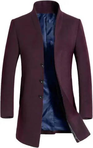 Lavnis Men's Trench Coat Long Wool Blend Overcoat Slim Fit Down Topcoat