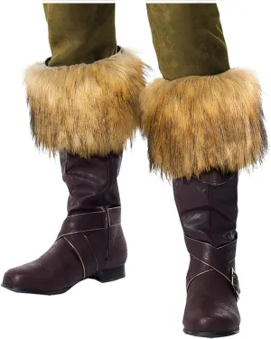 L'VOW 2pc Viking Fur Boot Cuffs Brown Fur Leg Warmers Medieval Furry Boots Covers for Women Men Halloween
