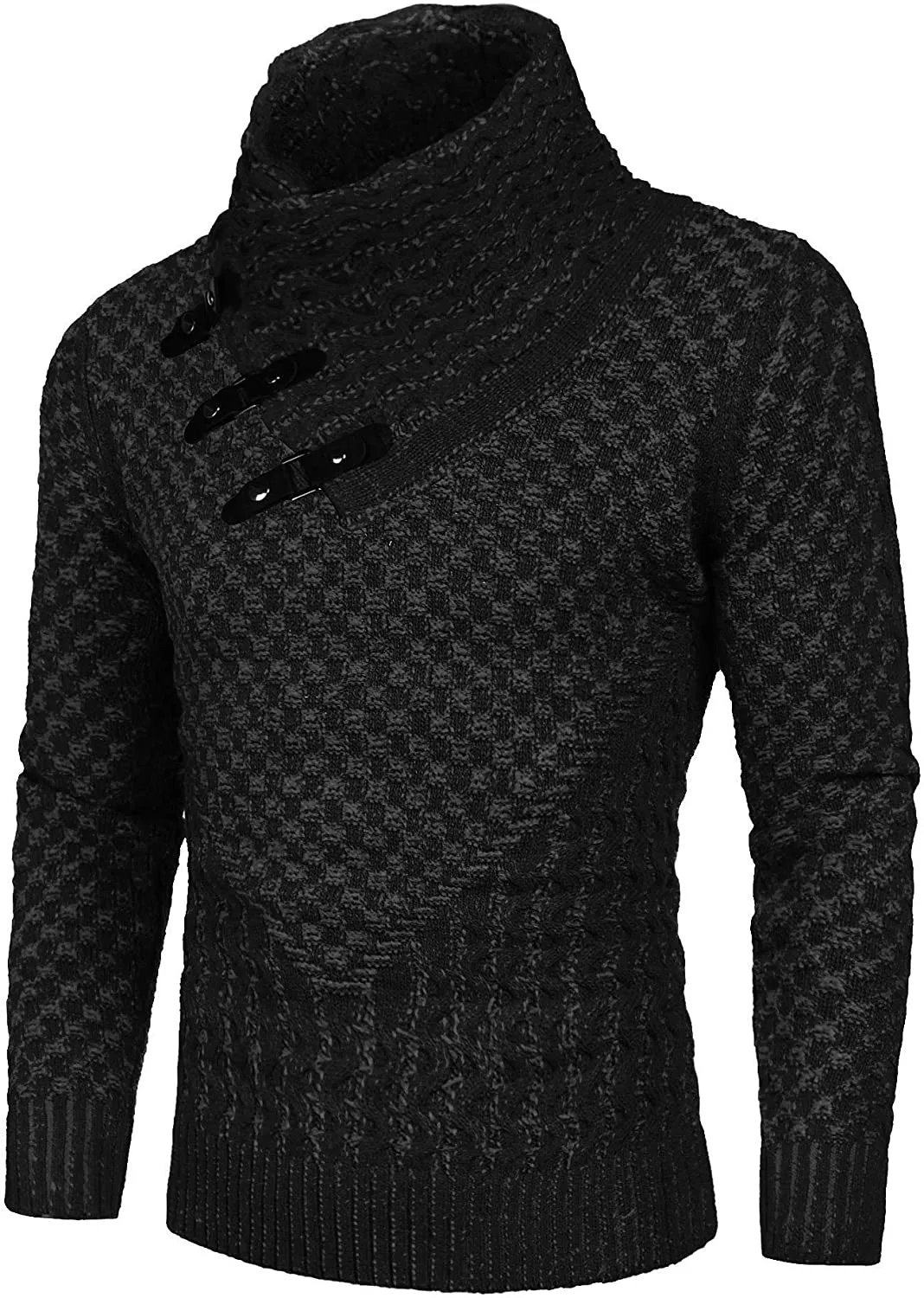 Men's Black Long Sleeve Slim Fit Designer Knitted Turtleneck Sweater