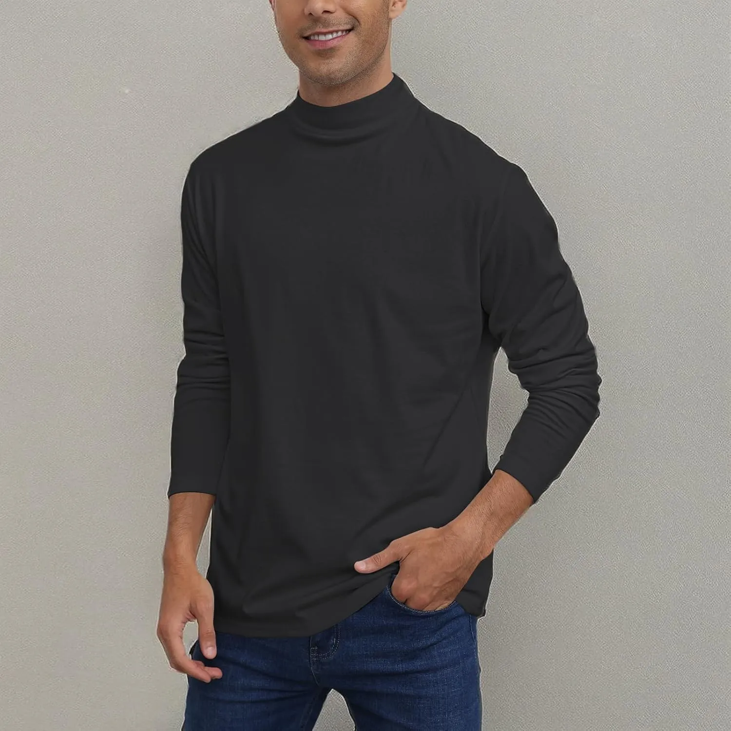 Mens Casual Mock Turtleneck T-Shirts Long Sleeve Thermal Stretchy Pullover Basic Lightweight Undershirt Sweater Tops