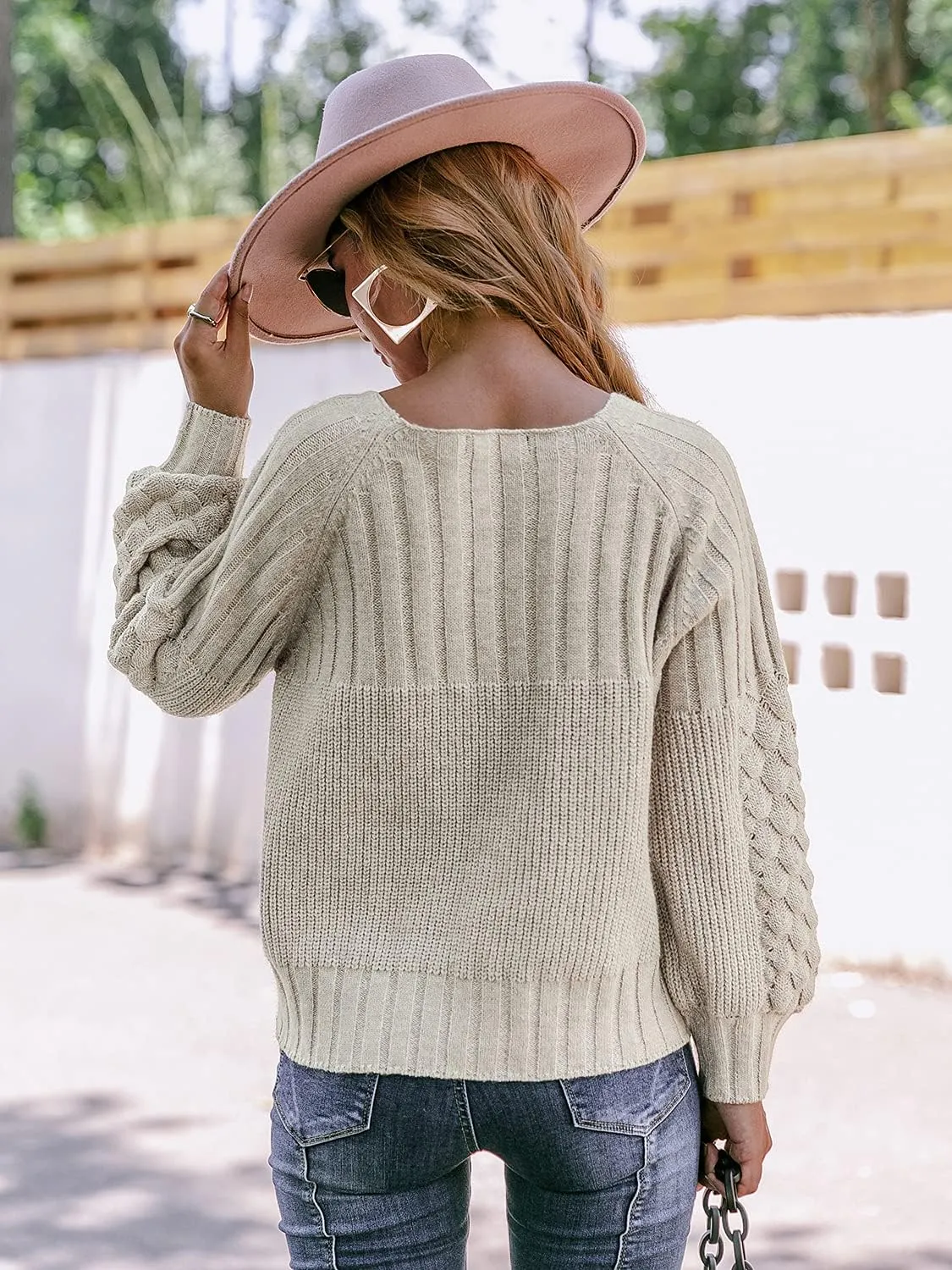 Miessial Women's Button Down Long Sleeve Cardigan Sweaters Chunky Cable Knit Crop Sweater Top