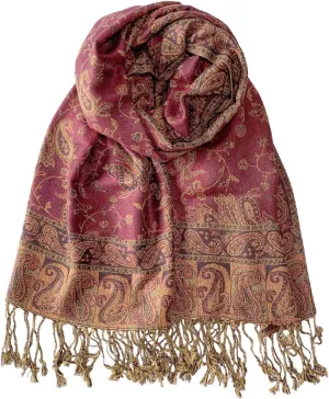 Pashmina Rave Shawl Wraps Scarf For Women w/Fringes Soft Silky Reversible Paisley Scarf For Wedding Gifts Festival (Dark Red)