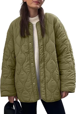 PEHMEA Women's Quilted Lightweight Jackets Button Down Puffer Jacket Coats Fashion Warm Padded Outwear with Pockets