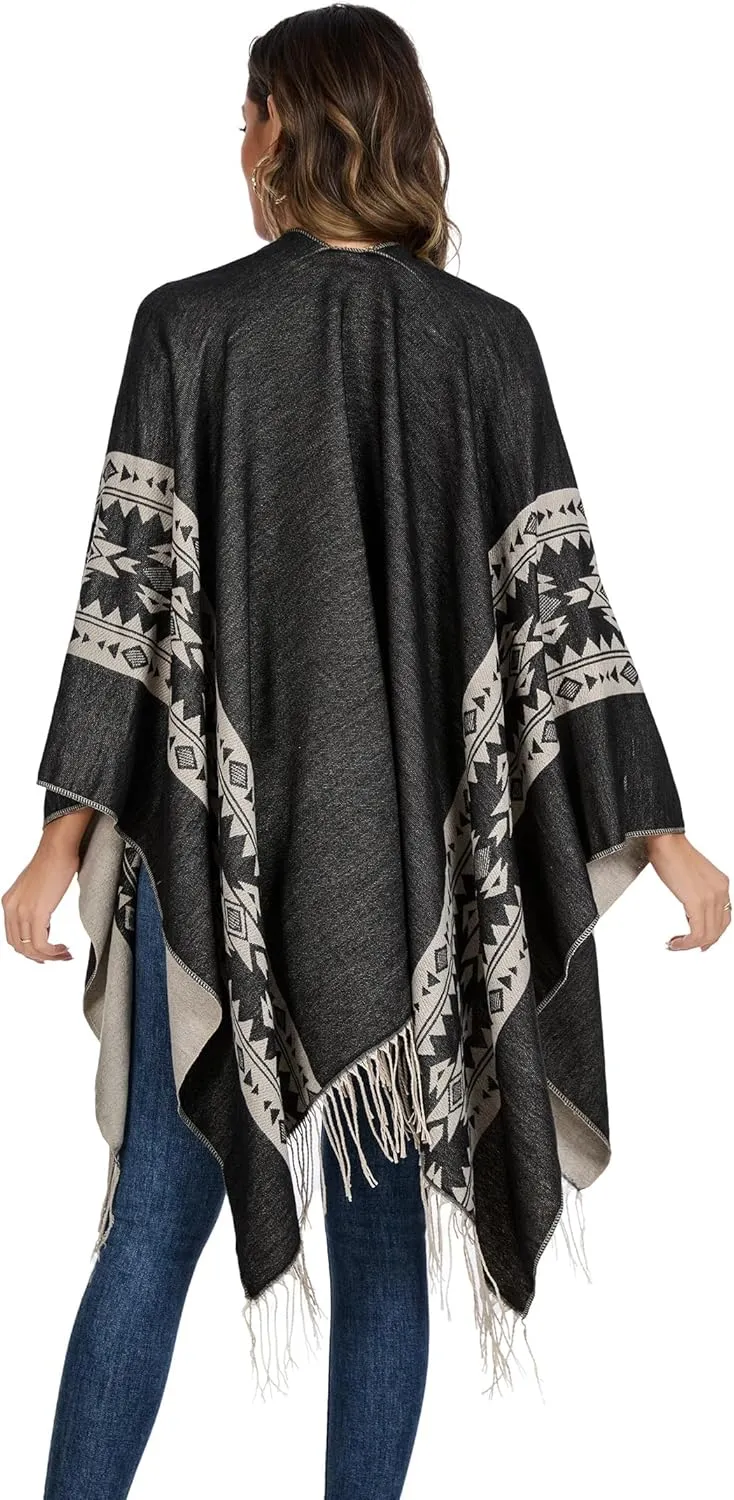 Shawl Wraps for Women, Elegant Knitted Cape Open Front Poncho Scarf Blanket Cardigan Coat for Spring, Autumn, and Winter
