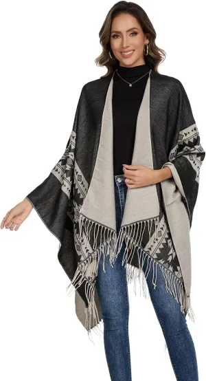 Shawl Wraps for Women, Elegant Knitted Cape Open Front Poncho Scarf Blanket Cardigan Coat for Spring, Autumn, and Winter