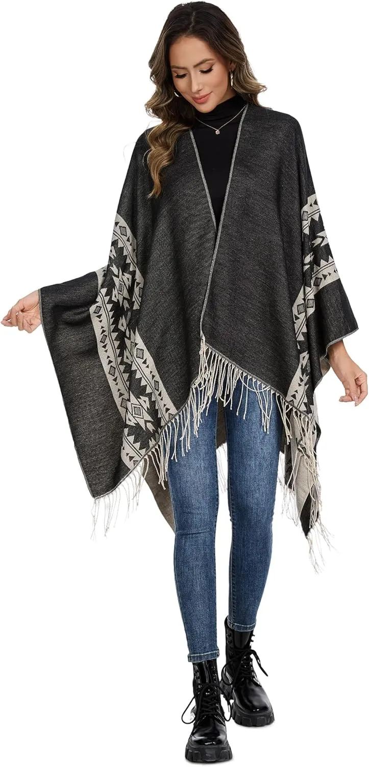 Shawl Wraps for Women, Elegant Knitted Cape Open Front Poncho Scarf Blanket Cardigan Coat for Spring, Autumn, and Winter