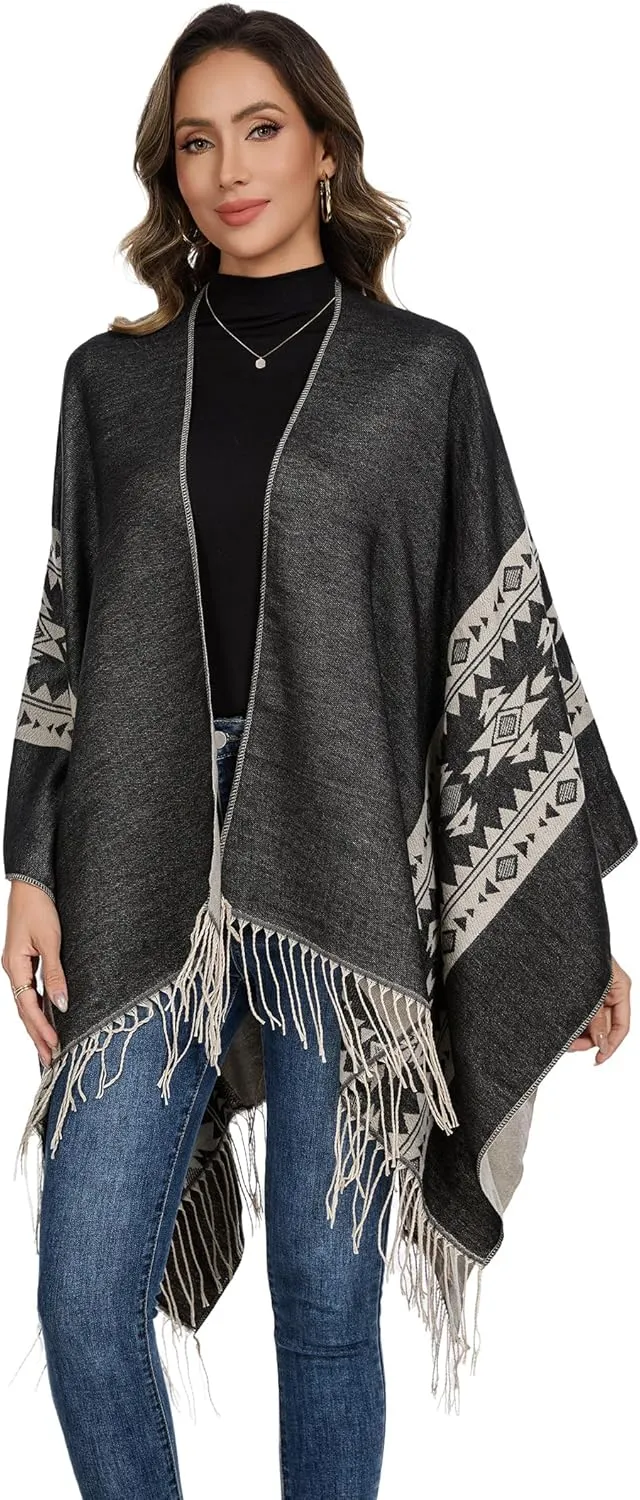 Shawl Wraps for Women, Elegant Knitted Cape Open Front Poncho Scarf Blanket Cardigan Coat for Spring, Autumn, and Winter
