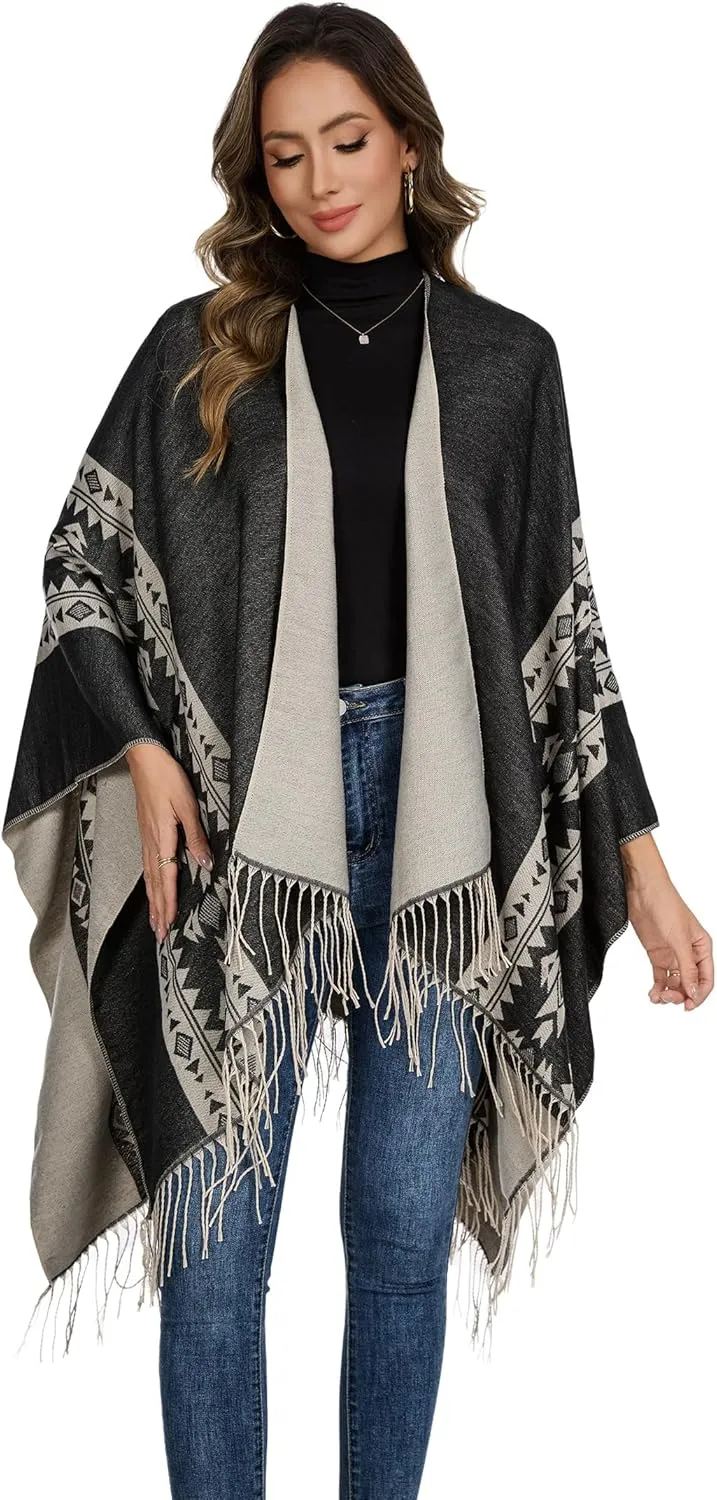 Shawl Wraps for Women, Elegant Knitted Cape Open Front Poncho Scarf Blanket Cardigan Coat for Spring, Autumn, and Winter
