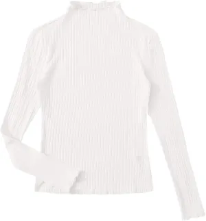 SweatyRocks Women's Casual High Neck Long Sleeve Ribbed Tee Slim Fit Stretch Striped Knit T Shirts