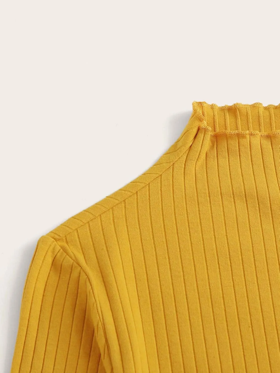 SweatyRocks Women's Casual High Neck Long Sleeve Ribbed Tee Slim Fit Stretch Striped Knit T Shirts