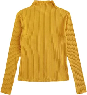 SweatyRocks Women's Casual High Neck Long Sleeve Ribbed Tee Slim Fit Stretch Striped Knit T Shirts