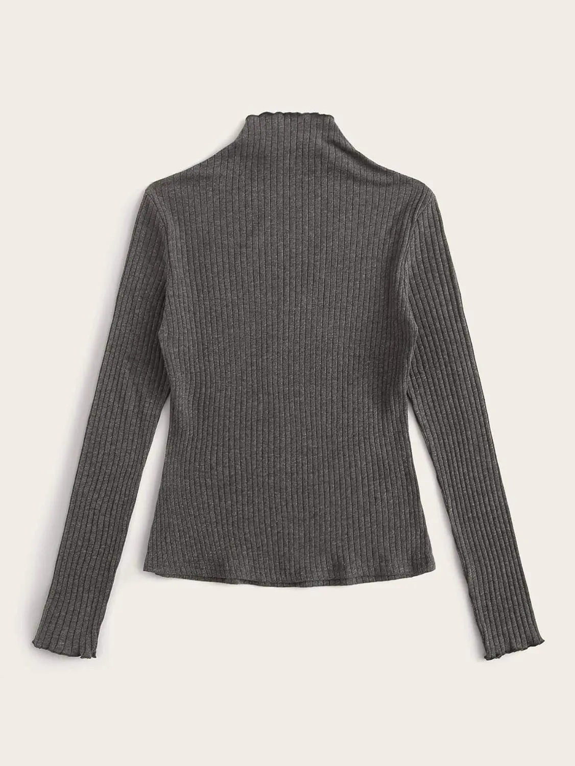 SweatyRocks Women's Casual High Neck Long Sleeve Ribbed Tee Slim Fit Stretch Striped Knit T Shirts