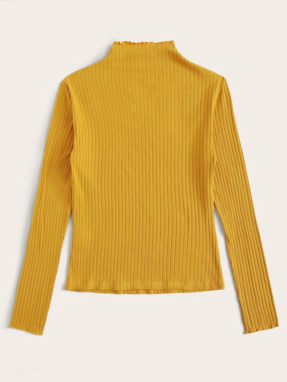 SweatyRocks Women's Casual High Neck Long Sleeve Ribbed Tee Slim Fit Stretch Striped Knit T Shirts