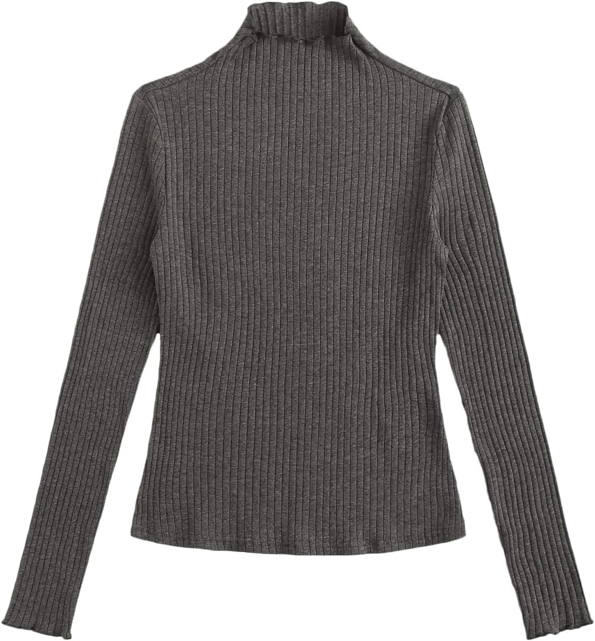 SweatyRocks Women's Casual High Neck Long Sleeve Ribbed Tee Slim Fit Stretch Striped Knit T Shirts