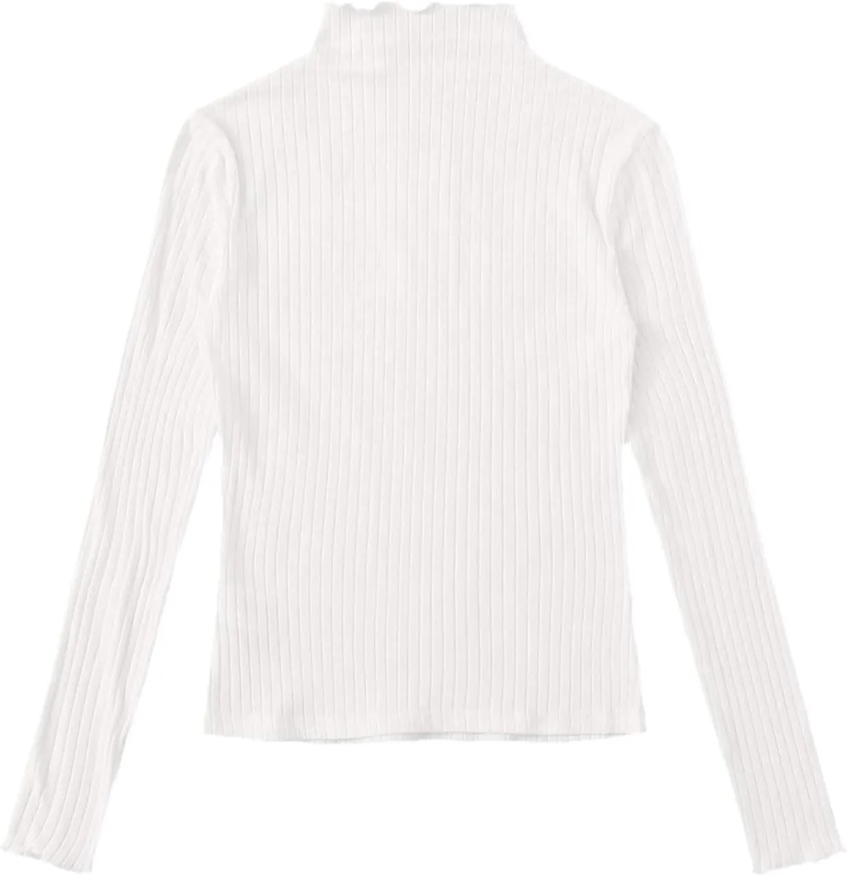 SweatyRocks Women's Casual High Neck Long Sleeve Ribbed Tee Slim Fit Stretch Striped Knit T Shirts