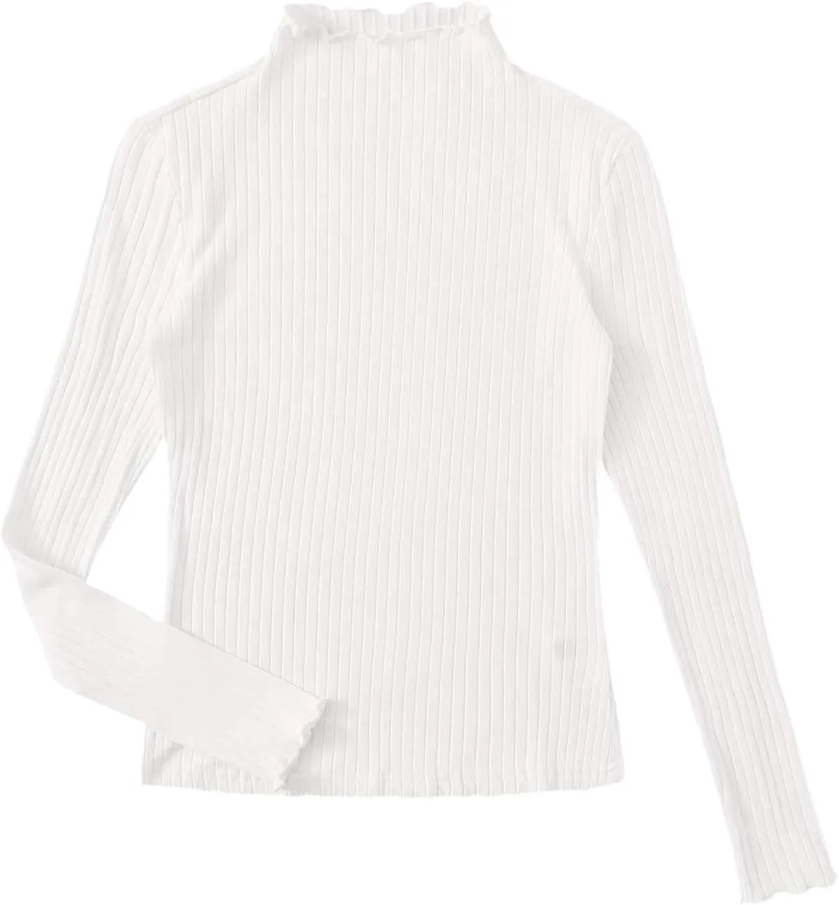 SweatyRocks Women's Casual High Neck Long Sleeve Ribbed Tee Slim Fit Stretch Striped Knit T Shirts