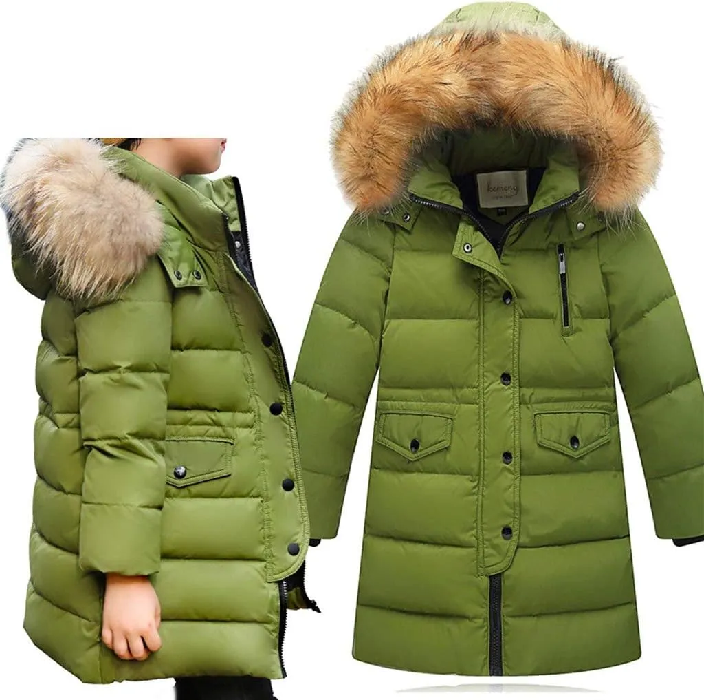 Toddler Baby Boys Girls Winter Padded Overcoat Puffer Jacket Children Hoodie Faux Fur Parka Down Coat(Green,3-4 Years)