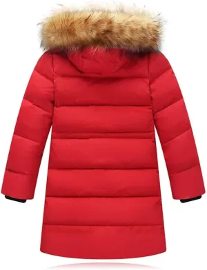 Toddler Baby Boys Girls Winter Padded Overcoat Puffer Jacket Children Hoodie Faux Fur Parka Down Coat(Red,4-5 Years)