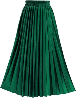TONCHENGSD Women's High Elastic Waist Velvet Midi Long Pleated Swing Ruffled Skirt