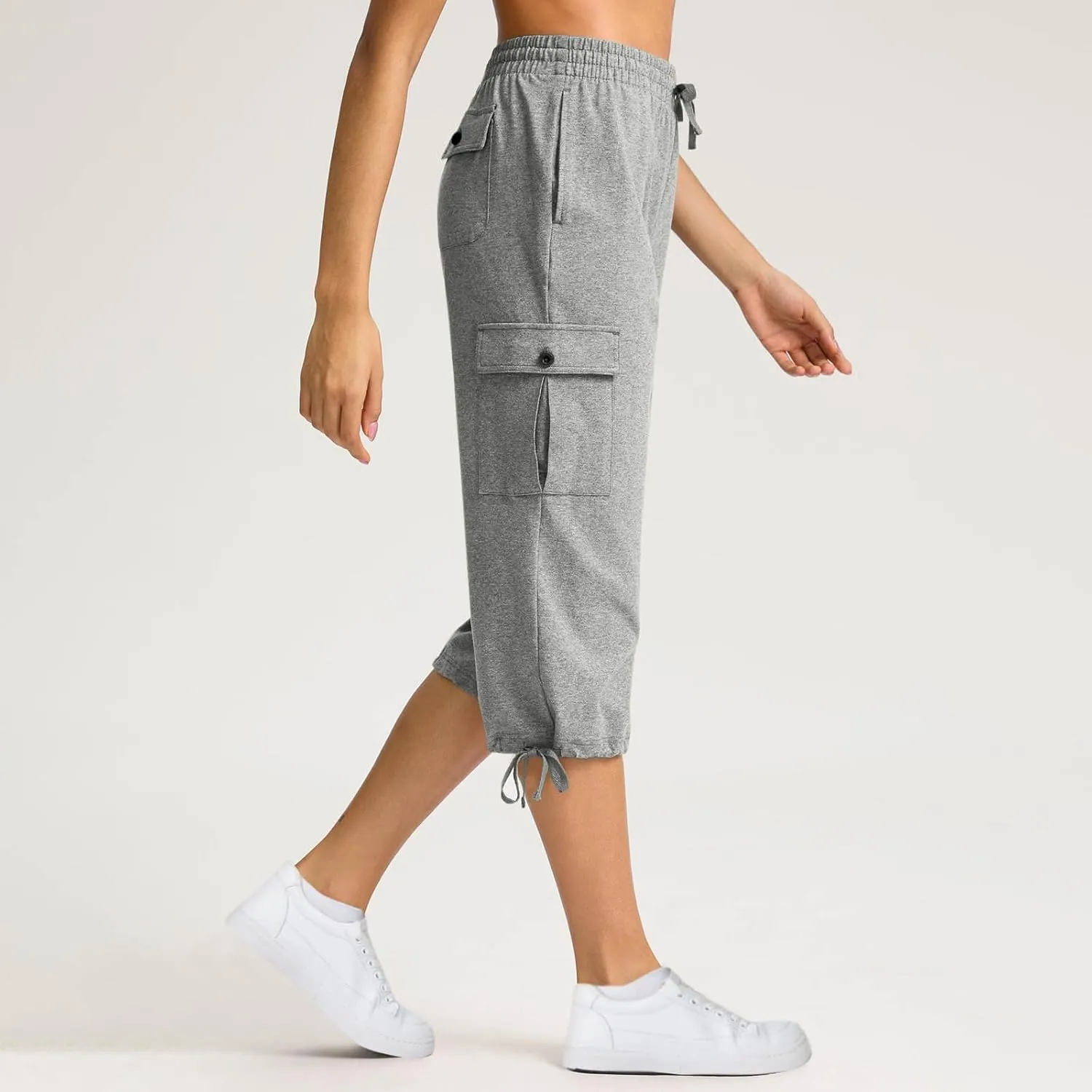 Women Cargo Capris Summer Plus Size Cotton Capris Casual Capri Pants with Pockets Drawstring Capri Sweatpants