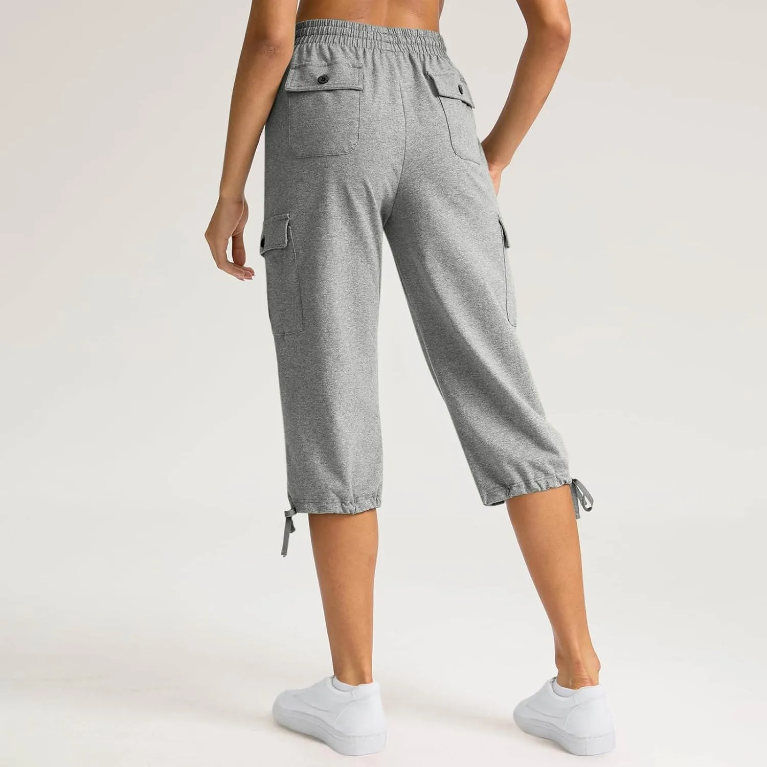 Women Cargo Capris Summer Plus Size Cotton Capris Casual Capri Pants with Pockets Drawstring Capri Sweatpants