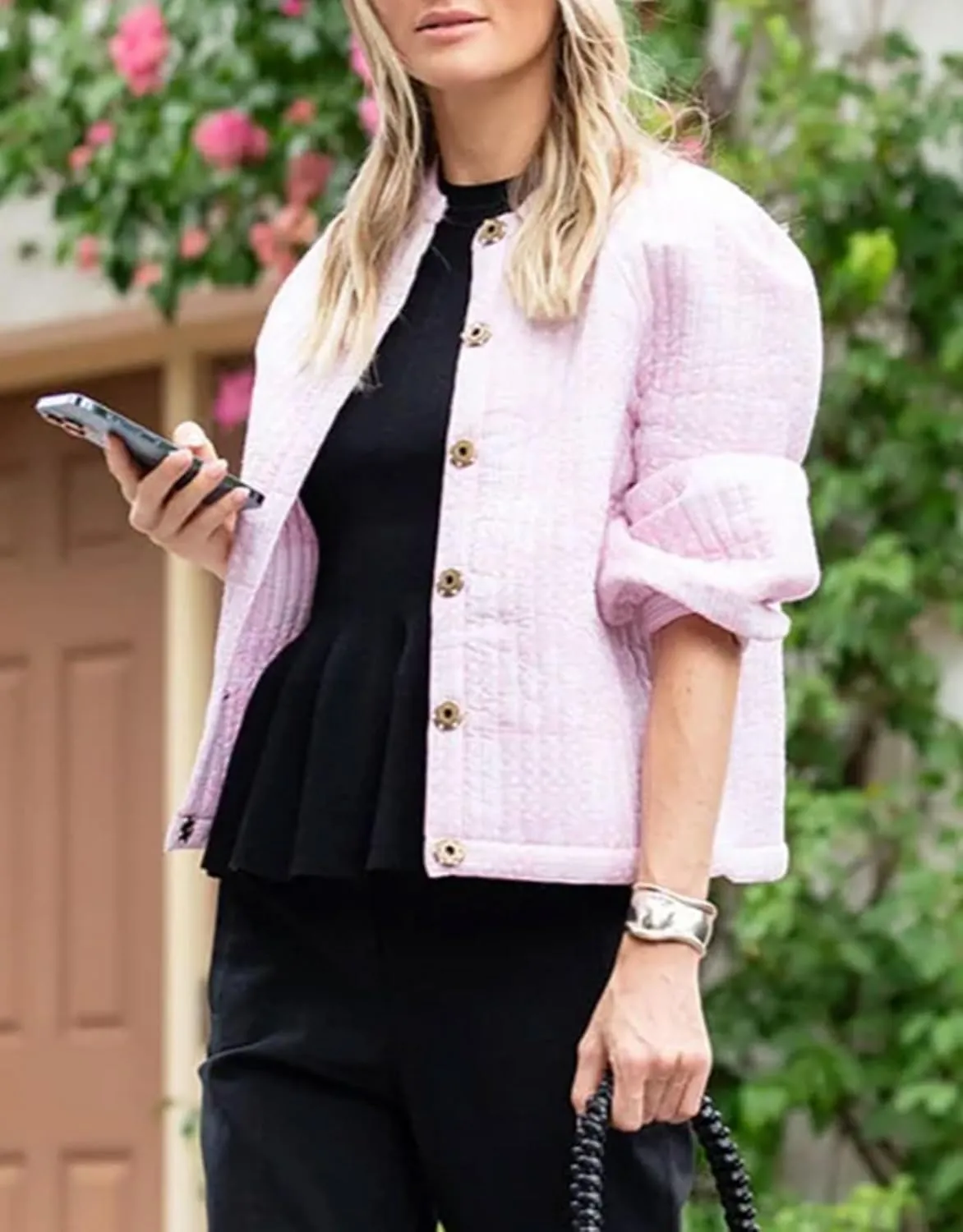 Women's Floral Printed Quilted Jacket Long Sleeve Button Down Lightweight Padded Jacket Fall Winter Casual Outerwear