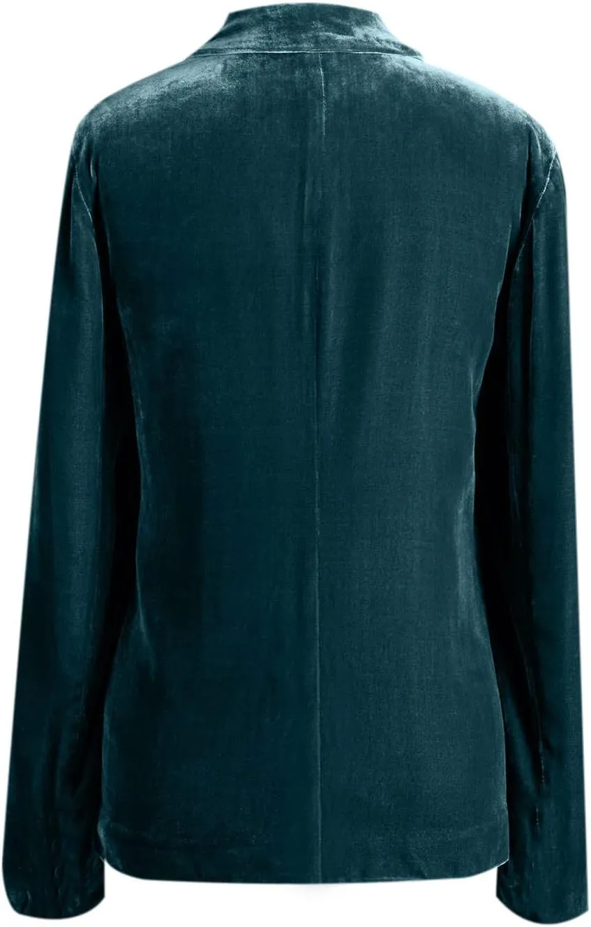 Women's Solid Long Sleeve Velvet Blazer Jacket Open Front Cardigan Coat with Pockets Fashion Casual Blazers Outerwear