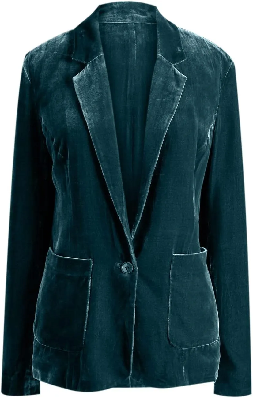 Women's Solid Long Sleeve Velvet Blazer Jacket Open Front Cardigan Coat with Pockets Fashion Casual Blazers Outerwear