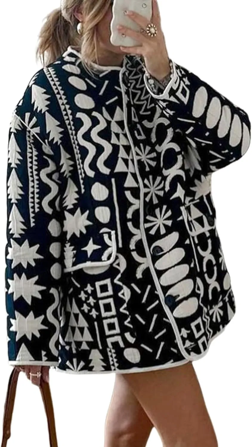 YKR Women's Quilted Lightweight Jacket Floral Print Padded Cardigan Button Down Puffer Coat Outwear