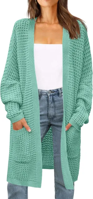 ZESICA Women's Fall Long Batwing Sleeve Open Front Chunky Knit Cardigan Sweater