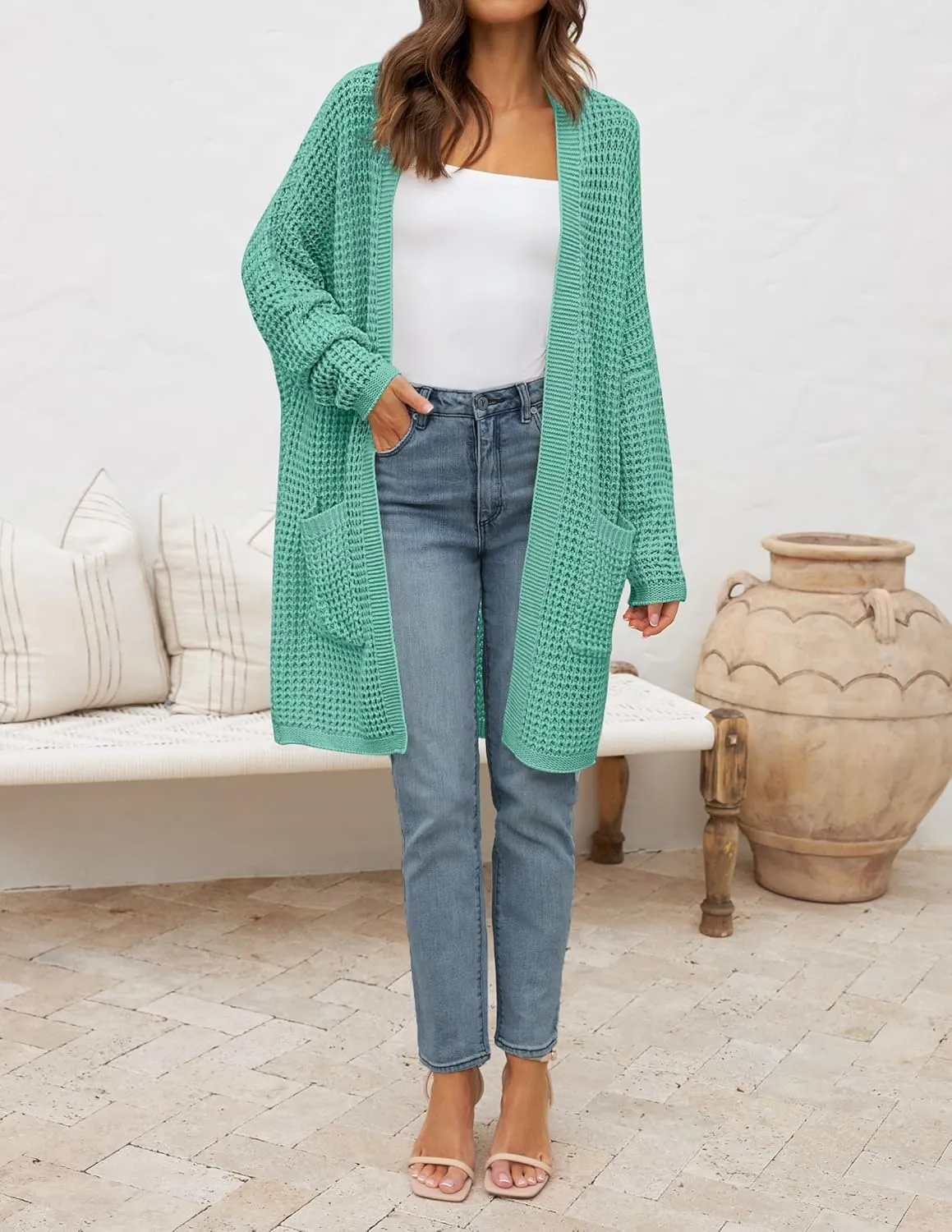 ZESICA Women's Fall Long Batwing Sleeve Open Front Chunky Knit Cardigan Sweater