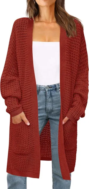 ZESICA Women's Fall Long Batwing Sleeve Open Front Chunky Knit Cardigan Sweater