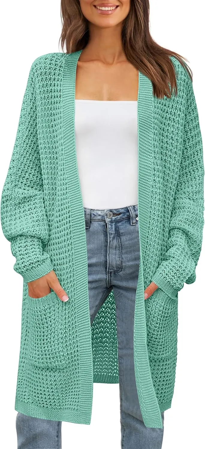 ZESICA Women's Fall Long Batwing Sleeve Open Front Chunky Knit Cardigan Sweater