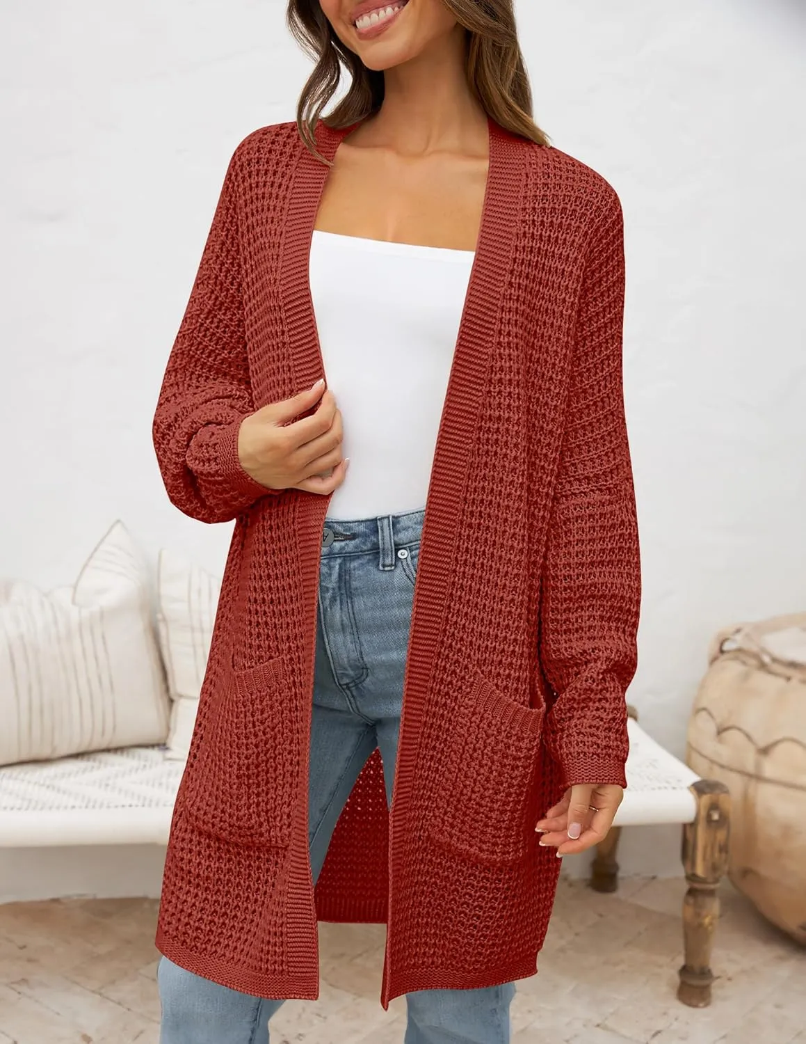 ZESICA Women's Fall Long Batwing Sleeve Open Front Chunky Knit Cardigan Sweater